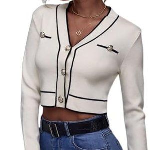 Chanel Style Old Money White Gold Button Cardigan